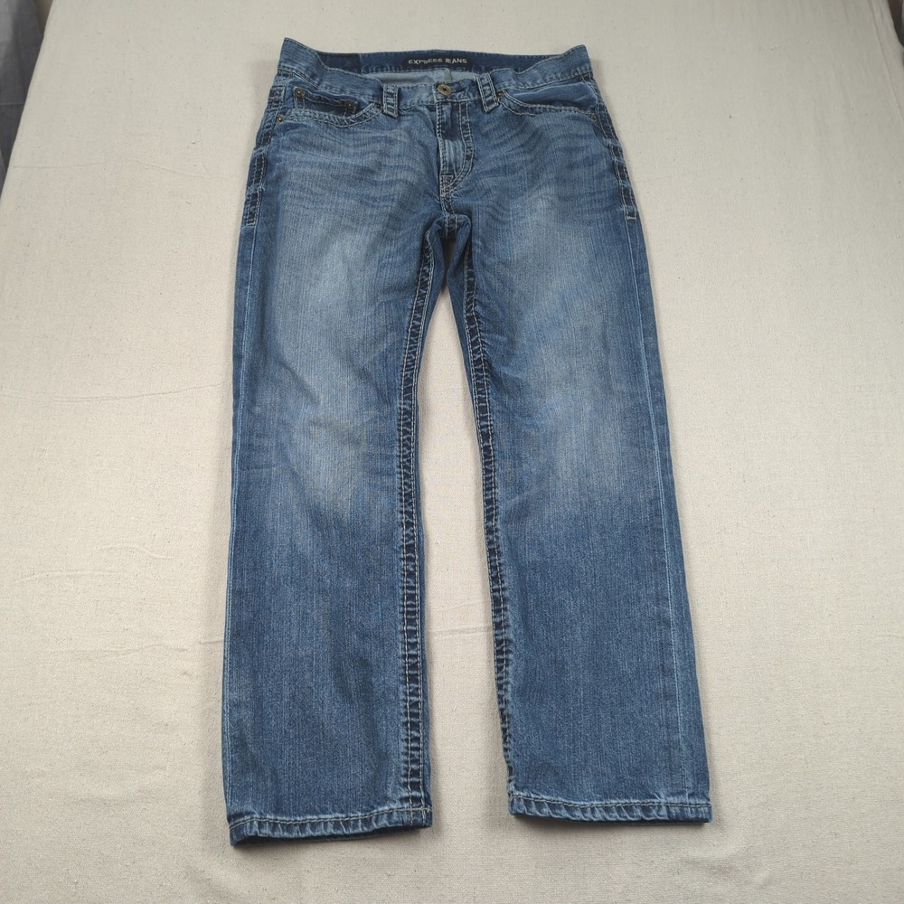Express Jeans Mens 34x30 Blue Blake Loose Boot Cut Western Cowboy Faded